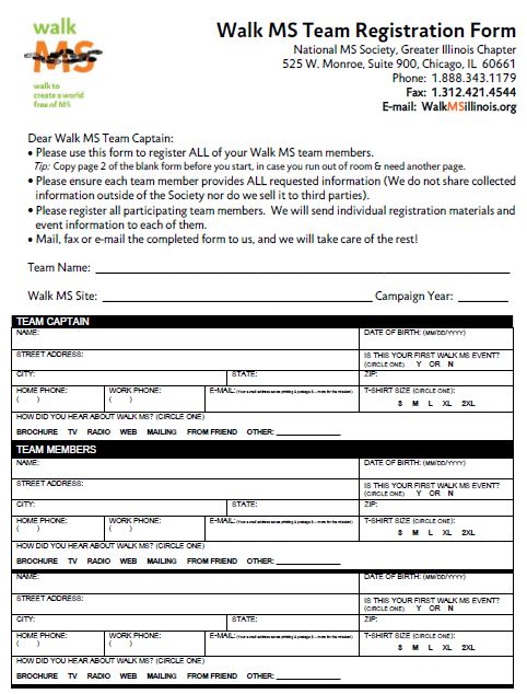 ILD Walk MS 2012 Team Registration Form